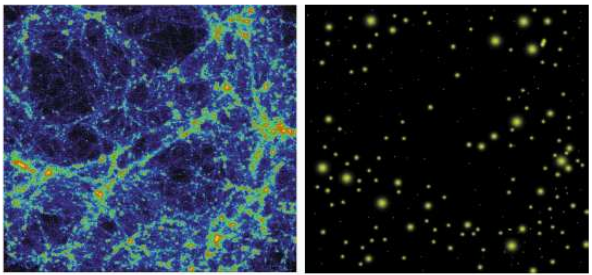 Halo and matter distribution in a numerical simulation